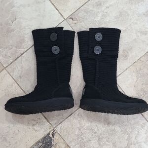 UGG Black Knit Button Kids Boots